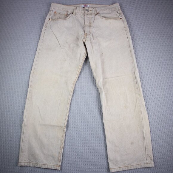Levi's 501 Off White Beige Denim Vintage Y2K Denim 38x30 - Picture 2 of 9